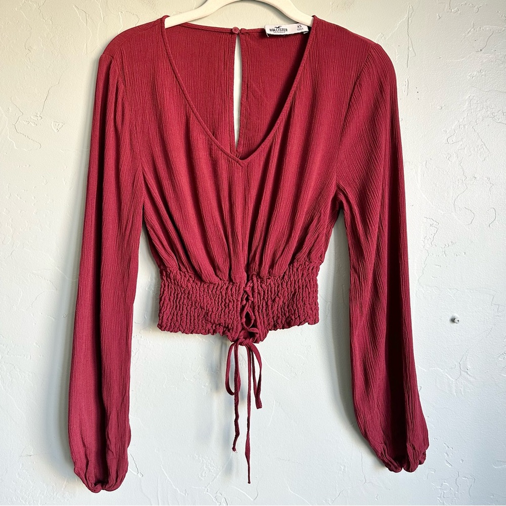 Hollister Burgundy Red V-Neck Blouse Top XS Boho Coquette Fairy Festival Grail
